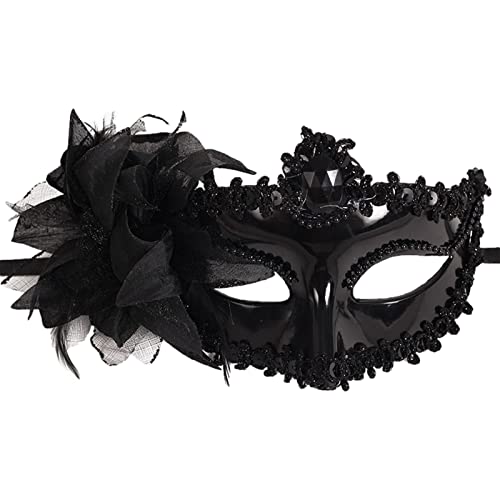 Jamron Damen Schick Kostüm Maske mit Strass/Feder für Masquerade Party Abschlussball Halloween Karneval Schwarz SN070310 von Jamron