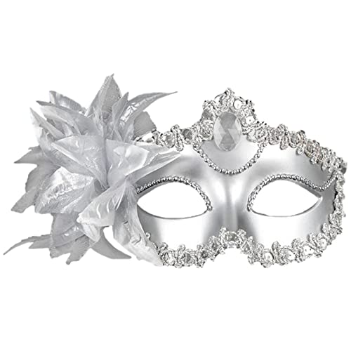 Jamron Damen Schick Kostüm Maske mit Strass/Feder für Masquerade Party Abschlussball Halloween Karneval Silber SN070310 von Jamron