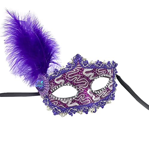 Jamron Damen Schick Kostüm Maske mit Strass/Feder für Masquerade Party Abschlussball Halloween Karneval Violett SN070309 von Jamron