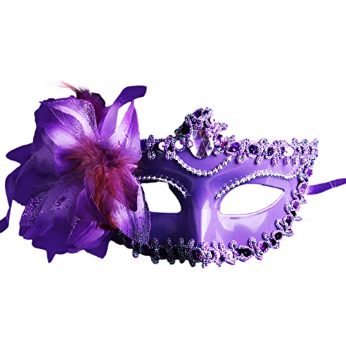 Jamron Damen Schick Kostüm Maske mit Strass/Feder für Masquerade Party Abschlussball Halloween Karneval Violett SN070310 von Jamron