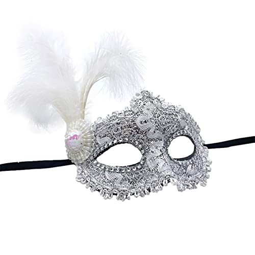 Jamron Damen Schick Kostüm Maske mit Strass/Feder für Masquerade Party Abschlussball Halloween Karneval Weiß SN070309 von Jamron
