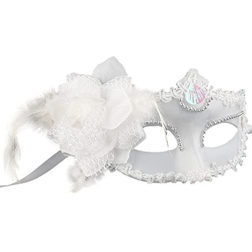 Jamron Damen Schick Kostüm Maske mit Strass/Feder für Masquerade Party Abschlussball Halloween Karneval Weiß SN070310 von Jamron