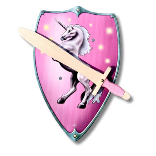 Jamso Design Ritter-Spielset rosa | Schwert mit rosa Griff + Ritterschild mit Einhorn | Ritterkostüm, Ritter-Verkleidung, Holzschwert, Kinderschwert, Einhorn von Jamso Design