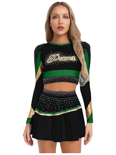 Jan Jean Cheer Leader Kostüm Damen Langarmshirt Bauchfrei Oberteil Glitzer Minirock Tanzrock Halloween Fasching Kostüm Grün S Jan Jean Cheer Leader Kostüm Damen Langarmshirt Bauchfrei Oberteil Glitzer Minirock Tanzrock Halloween Fasching Kostüm Grün S von Jan Jean