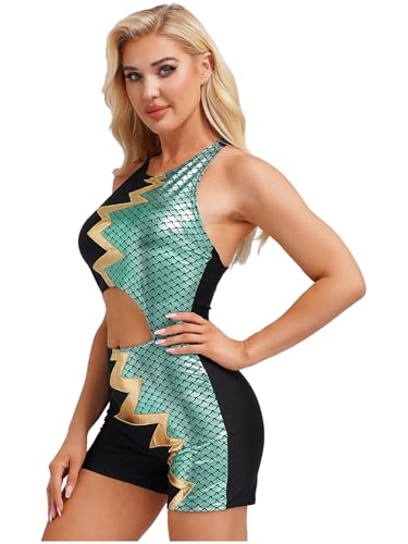 Jan Jean Damen Meerjungfrau Kostüm Slim Fit Einteiler Workout Jumpsuit Hollow Out Bodysuit Clubwear Karneval Faschingskostüm Minzgrün 3XL Jan Jean Damen Meerjungfrau Kostüm Slim Fit Einteiler Workout Jumpsuit Hollow Out Bodysuit Clubwear Karneval Faschingskostüm Minzgrün 3XL von Jan Jean