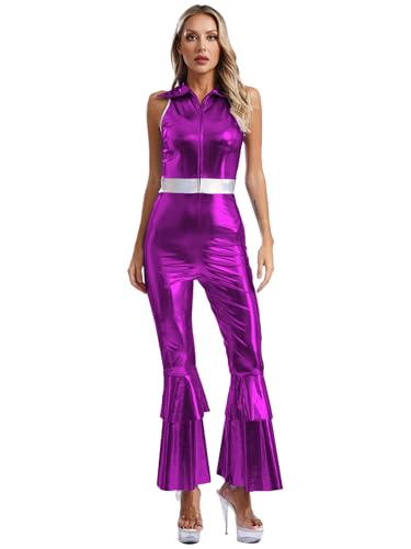 Jan Jean Damen Metallic Overall Disco Kostüm 70er Jahre Jumpsuit Ärmellos Bodysuit Jumpsuit mit Schlaghose Rave Outfit Karneval Fasching Party Clubwear Violett L Jan Jean Damen Metallic Overall Disco Kostüm 70er Jahre Jumpsuit Ärmellos Bodysuit Jumpsuit mit Schlaghose Rave Outfit Karneval Fasching Party Clubwear Violett L von Jan Jean