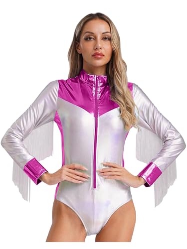 Jan Jean Glitzer Bodysuit Damen Patchwork Metallic Jumpsuit Langarm Gymnastik Trikot Frauen Nachtclub Disco Kostüm Hot Pink M Jan Jean Glitzer Bodysuit Damen Patchwork Metallic Jumpsuit Langarm Gymnastik Trikot Frauen Nachtclub Disco Kostüm Hot Pink M von Jan Jean
