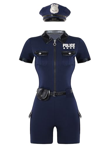 Jan Jean Polizistin Uniform Set für Damen 4 Stück Kurzarm Bodysuti Jumpsuit Overall MIT Zubehör Polizistin Cosplay Outfit Navy blau 4XL Jan Jean Polizistin Uniform Set für Damen 4 Stück Kurzarm Bodysuti Jumpsuit Overall MIT Zubehör Polizistin Cosplay Outfit Navy blau 4XL von Jan Jean