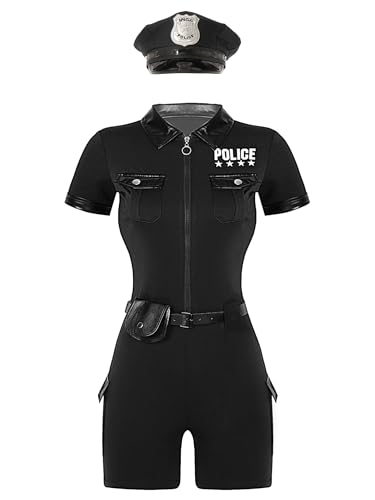 Jan Jean Polizistin Uniform Set für Damen 4 Stück Kurzarm Bodysuti Jumpsuit Overall MIT Zubehör Polizistin Cosplay Outfit Schwarz XXL Jan Jean Polizistin Uniform Set für Damen 4 Stück Kurzarm Bodysuti Jumpsuit Overall MIT Zubehör Polizistin Cosplay Outfit Schwarz XXL von Jan Jean