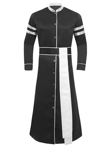 Jan Jean Priester Kostüm Heren Rundhals Langarm Thobe Slim Fit Priester Robe mit Gürteln Mottoparty Karneval Outfit Schwarz XXL Jan Jean Priester Kostüm Heren Rundhals Langarm Thobe Slim Fit Priester Robe mit Gürteln Mottoparty Karneval Outfit Schwarz XXL von Jan Jean
