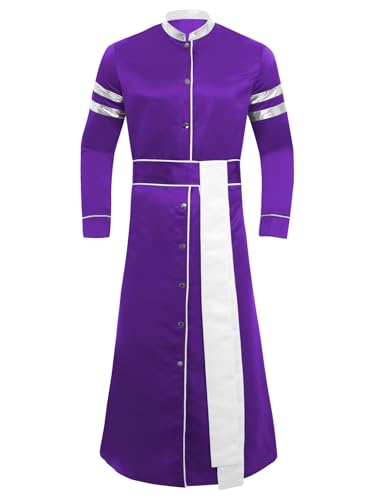 Jan Jean Priester Kostüm Heren Rundhals Langarm Thobe Slim Fit Priester Robe mit Gürteln Mottoparty Karneval Outfit Violett XXL Jan Jean Priester Kostüm Heren Rundhals Langarm Thobe Slim Fit Priester Robe mit Gürteln Mottoparty Karneval Outfit Violett XXL von Jan Jean