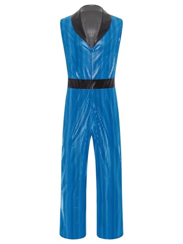 Jan Jean Retro1920s Disco Outfit Herren Metallisch Jumpsuit Glitzer Lapel Plaid Bodysuit Männer Rave Partys Karnevalskostüm Blau XL von Jan Jean