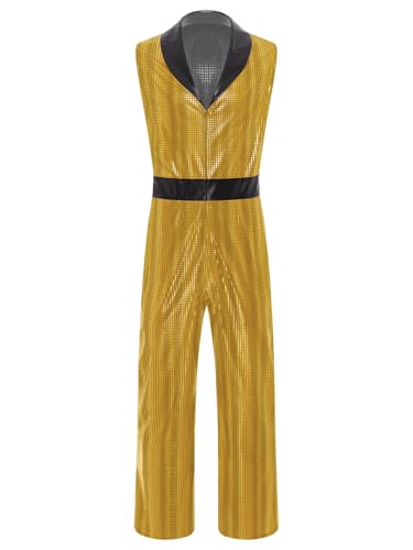 Jan Jean Retro1920s Disco Outfit Herren Metallisch Jumpsuit Glitzer Lapel Plaid Bodysuit Männer Rave Partys Karnevalskostüm Gold 3XL von Jan Jean
