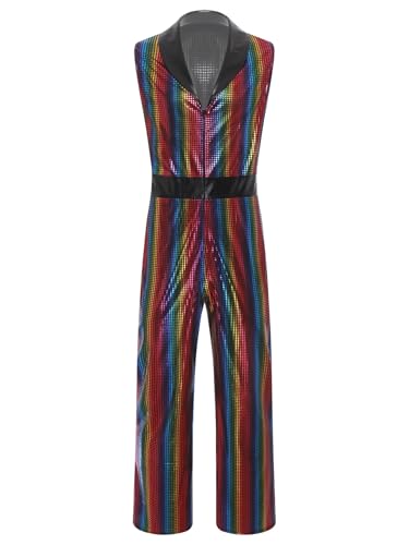 Jan Jean Retro1920s Disco Outfit Herren Metallisch Jumpsuit Glitzer Lapel Plaid Bodysuit Männer Rave Partys Karnevalskostüm Regenbogen M von Jan Jean