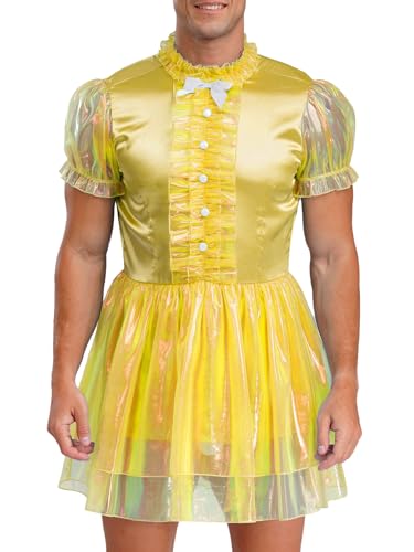Jan Jean Sissy Kleid Herren Puffärmel Rüschenkleid mit Schleife und Reißverschluss Slim Fit Minikleid Party Faschingskostüme Gelb L Jan Jean Sissy Kleid Herren Puffärmel Rüschenkleid mit Schleife und Reißverschluss Slim Fit Minikleid Party Faschingskostüme Gelb L von Jan Jean