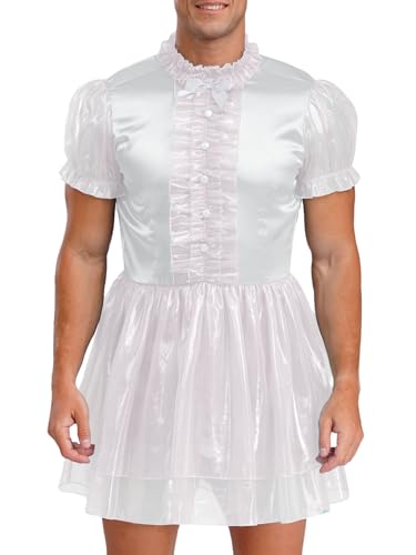 Jan Jean Sissy Kleid Herren Puffärmel Rüschenkleid mit Schleife und Reißverschluss Slim Fit Minikleid Party Faschingskostüme Weiß M Jan Jean Sissy Kleid Herren Puffärmel Rüschenkleid mit Schleife und Reißverschluss Slim Fit Minikleid Party Faschingskostüme Weiß M von Jan Jean