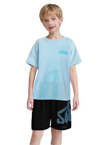 Jan Jean Sportanzug Jungen Zweiteiliger Trainingsanzug Kinder Casual Set Kurzarmoberteil und Sommershorts Kinder Fitness Sports Set Hellblau 146-152 Jan Jean Sportanzug Jungen Zweiteiliger Trainingsanzug Kinder Casual Set Kurzarmoberteil und Sommershorts Kinder Fitness Sports Set Hellblau 146-152 von Jan Jean