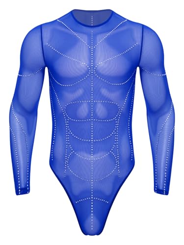 Jan Jean Transpartent Netz Bodysuit Herren Langarm T-Rücken mit Strass Mesh Muskellinien Jumpsuit Einteiliger Leotard Fitness Outfit Königsblau XXL Jan Jean Transpartent Netz Bodysuit Herren Langarm T-Rücken mit Strass Mesh Muskellinien Jumpsuit Einteiliger Leotard Fitness Outfit Königsblau XXL von Jan Jean