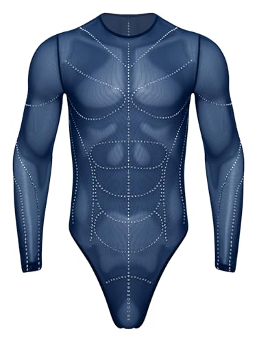 Jan Jean Transpartent Netz Bodysuit Herren Langarm T-Rücken mit Strass Mesh Muskellinien Jumpsuit Einteiliger Leotard Fitness Outfit Navy blau XXL Jan Jean Transpartent Netz Bodysuit Herren Langarm T-Rücken mit Strass Mesh Muskellinien Jumpsuit Einteiliger Leotard Fitness Outfit Navy blau XXL von Jan Jean