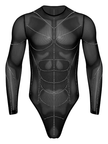 Jan Jean Transpartent Netz Bodysuit Herren Langarm T-Rücken mit Strass Mesh Muskellinien Jumpsuit Einteiliger Leotard Fitness Outfit Schwarz M Jan Jean Transpartent Netz Bodysuit Herren Langarm T-Rücken mit Strass Mesh Muskellinien Jumpsuit Einteiliger Leotard Fitness Outfit Schwarz M von Jan Jean