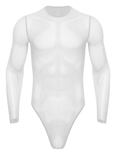 Jan Jean Transpartent Netz Bodysuit Herren Langarm T-Rücken mit Strass Mesh Muskellinien Jumpsuit Einteiliger Leotard Fitness Outfit Weiß XXL Jan Jean Transpartent Netz Bodysuit Herren Langarm T-Rücken mit Strass Mesh Muskellinien Jumpsuit Einteiliger Leotard Fitness Outfit Weiß XXL von Jan Jean