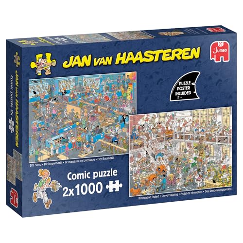 Jan Van Haasteren DIY Shop & Renovierungsprojekt – 2 x 1000 Teile Erwachsenenpuzzle – Set mit 2 großen Puzzles für Erwachsene – 100% recycelter Karton, 1000 Teile Comic-Puzzle & Poster – 68 x 49 cm von Jan van Haasteren