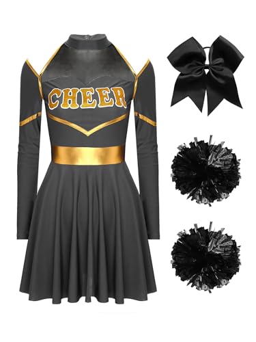 JanJean Damen Cheer Leader Kostüm Langarm Tanzkleid mit Pompoms Haarband Cheerleading Uniform Schulmädchen Outfit Karnaval Fasching Kostüm Schwarz M JanJean Damen Cheer Leader Kostüm Langarm Tanzkleid mit Pompoms Haarband Cheerleading Uniform Schulmädchen Outfit Karnaval Fasching Kostüm Schwarz M von JanJean