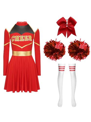 JanJean Damen Cheer Leader Kostüm Langarm Tanzkleid mit Pompoms Haarband Cheerleading Uniform Schulmädchen Outfit Karnaval Fasching Kostüm T Rot S JanJean Damen Cheer Leader Kostüm Langarm Tanzkleid mit Pompoms Haarband Cheerleading Uniform Schulmädchen Outfit Karnaval Fasching Kostüm T Rot S von JanJean