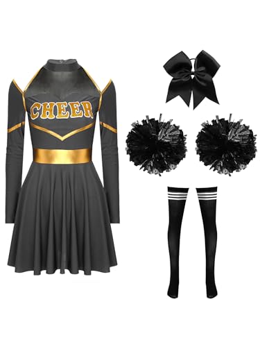 JanJean Damen Cheer Leader Kostüm Langarm Tanzkleid mit Pompoms Haarband Cheerleading Uniform Schulmädchen Outfit Karnaval Fasching Kostüm T Schwarz M JanJean Damen Cheer Leader Kostüm Langarm Tanzkleid mit Pompoms Haarband Cheerleading Uniform Schulmädchen Outfit Karnaval Fasching Kostüm T Schwarz M von JanJean