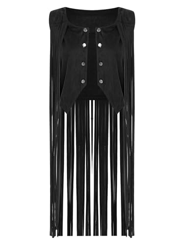 JanJean Damen Weste Ärmellos Lang Fransen Weste Top Wildleder Cowboy Weste Cardigan Jacken Halloween Karneval Kostüm Schwarz S JanJean Damen Weste Ärmellos Lang Fransen Weste Top Wildleder Cowboy Weste Cardigan Jacken Halloween Karneval Kostüm Schwarz S von JanJean