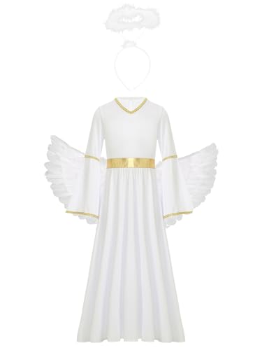 JanJean Engelskostüm Mädchen Halloween Kostüm Kinder Engelsflügel Engel Heiligenschein Engel Kleid Langarm Weiss Maxikleid Mittelalter Kleid Party Weiß 170-176 JanJean Engelskostüm Mädchen Halloween Kostüm Kinder Engelsflügel Engel Heiligenschein Engel Kleid Langarm Weiss Maxikleid Mittelalter Kleid Party Weiß 170-176 von JanJean