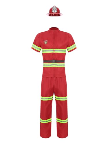 JanJean Feuerwehrmann Kostüm Herren Reflektierende Streifen Jacke und Hose Wasserdicht Kurzarm Jacke mit Helm Halloween Karneval Kostüm Rot S JanJean Feuerwehrmann Kostüm Herren Reflektierende Streifen Jacke und Hose Wasserdicht Kurzarm Jacke mit Helm Halloween Karneval Kostüm Rot S von JanJean