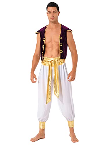 JanJean Herren Arabischer Prinz Kostüm Jacke Weste mit Pumphose Lange Hosen Rollenspiel Halloween Karneval Kostüm Ball Outfits Violett M JanJean Herren Arabischer Prinz Kostüm Jacke Weste mit Pumphose Lange Hosen Rollenspiel Halloween Karneval Kostüm Ball Outfits Violett M von JanJean