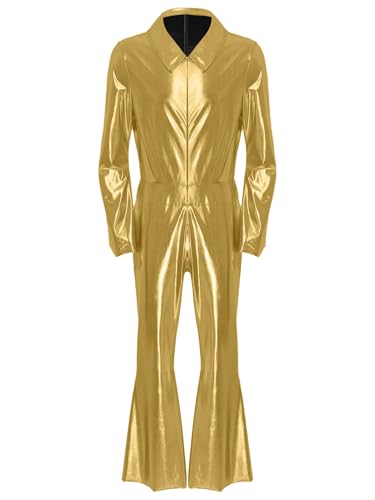 JanJean Herren Disco Kostüm 70er 80er Jahre Jumpsuit Overall Einteiler Bodysuit Disco Outfit Metallic Schlaghose Karneval Fasching Kostüm Gold XL JanJean Herren Disco Kostüm 70er 80er Jahre Jumpsuit Overall Einteiler Bodysuit Disco Outfit Metallic Schlaghose Karneval Fasching Kostüm Gold XL von JanJean