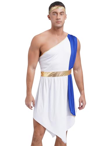 JanJean Herren Griechischer Reiter Kostüm One Shoulder Weiß Toga Gott Zeus Kostüm Schal Golden Gürtel Römer Kostüm Faschingskostüm Party Blau XXL JanJean Herren Griechischer Reiter Kostüm One Shoulder Weiß Toga Gott Zeus Kostüm Schal Golden Gürtel Römer Kostüm Faschingskostüm Party Blau XXL von JanJean