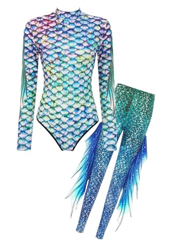 JanJean Meerjungfrau Kostüm Damen Langarm Body + Meerjungfrau Leggings Fischschuppen Oberteil Karneval Fasching Kostüm Badeanzug Swimwear Bunt L JanJean Meerjungfrau Kostüm Damen Langarm Body + Meerjungfrau Leggings Fischschuppen Oberteil Karneval Fasching Kostüm Badeanzug Swimwear Bunt L von JanJean