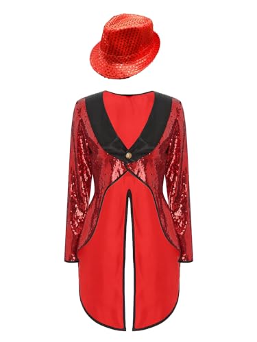 JanJean Zirkus Kostüm Damen Showman Kostüm Glitzer Frack Jacke + Pailletten Mütze Vintage Mantel Smoking Jacke Karneval Outfits Rot XXL JanJean Zirkus Kostüm Damen Showman Kostüm Glitzer Frack Jacke + Pailletten Mütze Vintage Mantel Smoking Jacke Karneval Outfits Rot XXL von JanJean