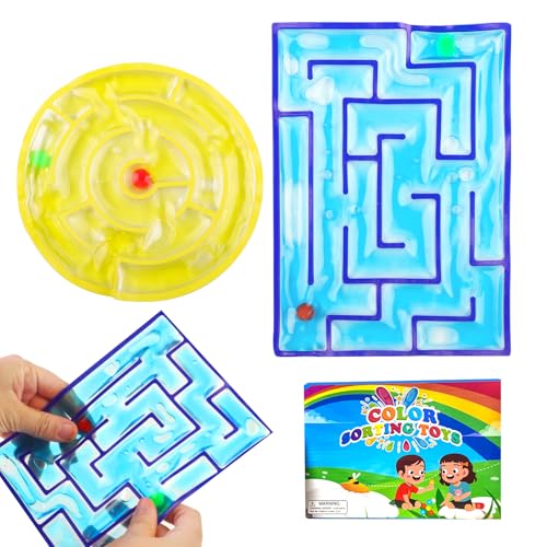 JaneYi Sensorisches Spielzeug 2 Stück Gelgefüllte Labyrinth Spiele für Kinder & Jugendliche Runde & Eckige Fidget Squeeze Toys Sensorik Spielzeug gegen Stress Angst ADHS & Autismus von JaneYi