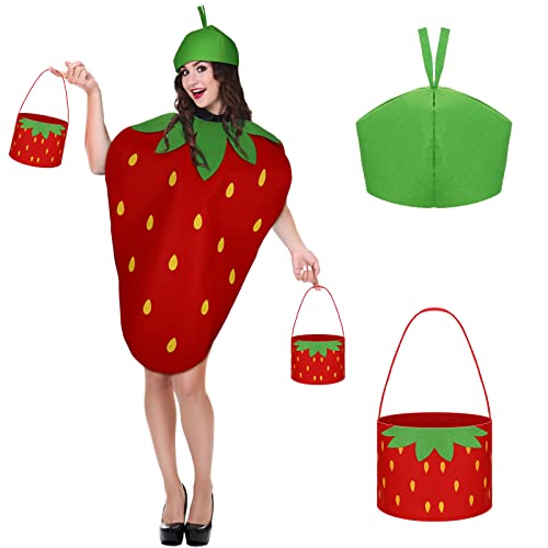 Halloween Erdbeere Kostüm für Damen Herren Süße Erdbeere Halloween Kostüme für Erwachsene Unisex Lustige Früchte Kostüm Anzug mit Hut und Tasche für Party Halloween Erdbeere Kostüm für Damen Herren Süße Erdbeere Halloween Kostüme für Erwachsene Unisex Lustige Früchte Kostüm Anzug mit Hut und Tasche für Party von Janmercy