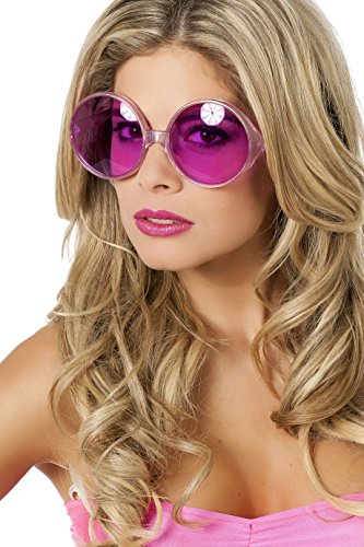 Hippie-Brille große runde Gläser Flower Power Woodstock Disco 70s 80s 70er Jahre Hochwertiges Kostüm-Zubehör Accessoire Karneval Fasching Mottopartys Pink von Jannes