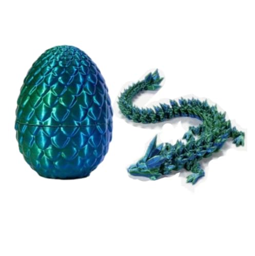 3D-gedrucktes Drachenei, voller beweglicher Drachen-Kristalldrache mit Drachenei, Überraschungsei mit flexiblem Perlglanz-Drachen für Autismus/ADHS (Blaugrün) von Jannity