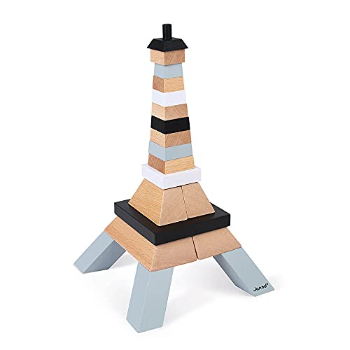 Janod - 21-teiliger Bausatz aus Holz „Eiffelturm“ - Konstruktionsspiel - Geschicklichkeitsspiel -Feinmotorik und Konzentration - FSC-zertifiziertes Buchenholz, massiv - Ab 4 Jahren, J08303 von Janod