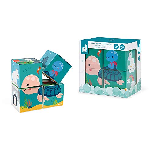 Janod - Bade-Würfel für das Baby 4 Stück - Kleinkindspielzeug - Handhabung - Ab 10 Monaten, J04713 von Janod