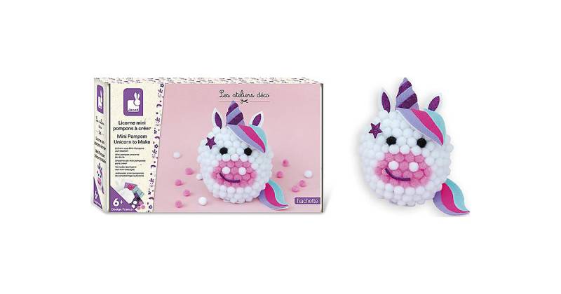Einhorn aus Mini-Pompons zum Basteln von Janod