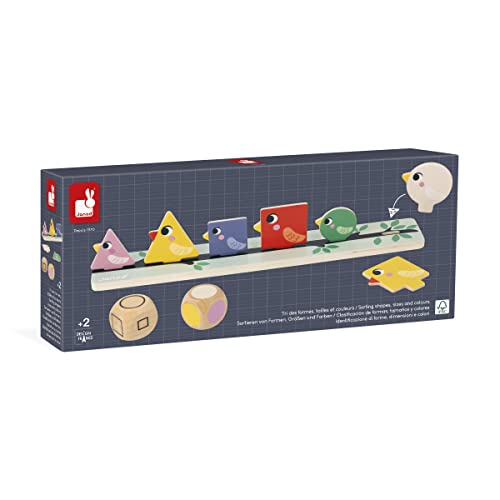 JANOD Bird Produktpalette-Formen, Größen, Farben Sortieren-76 Zubehörteile-Pädagogisches Kinderspielzeug aus FSC-Holz-Ab 24 Monaten, J05089, Mehrfarbig, 30 x 5 x 1 cm von Janod