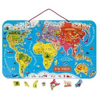 JANOD J05490 Magnetische Landkarte Die Welt Deutsch 92 Teile (Holz) von Janod