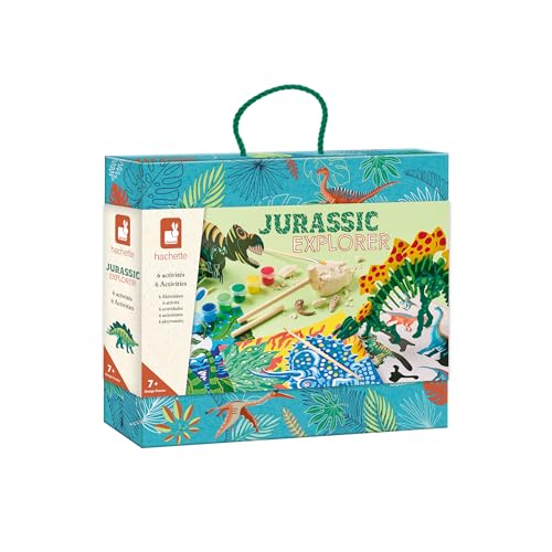 Janod J09112 Dino-Forscher-Entdecker-Koffer-Kreativset-6 Verschiedene Aktivitäten-Basteln für Kinder Kinderspielzeug ab 6 Jahre-J09112, Multicolor von Janod