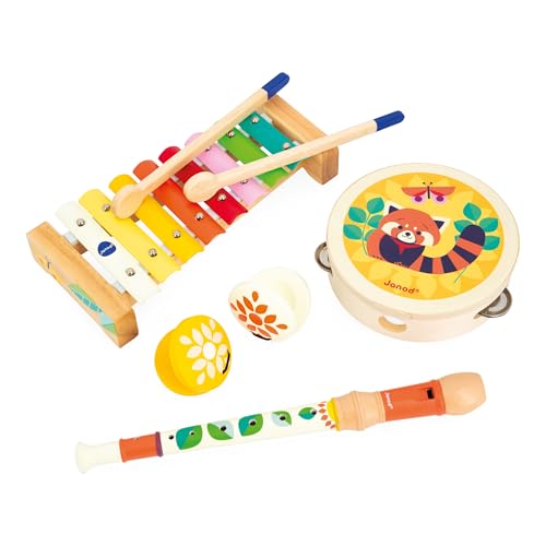 Janod Gioia Musikset 4 Kinderinstrumente-Rollenspiel und Musikalische Früherziehung-Spiel aus FSC-Holz-Wasserfarbe-Ab 18 Monaten, J07656, Multicolor von Janod