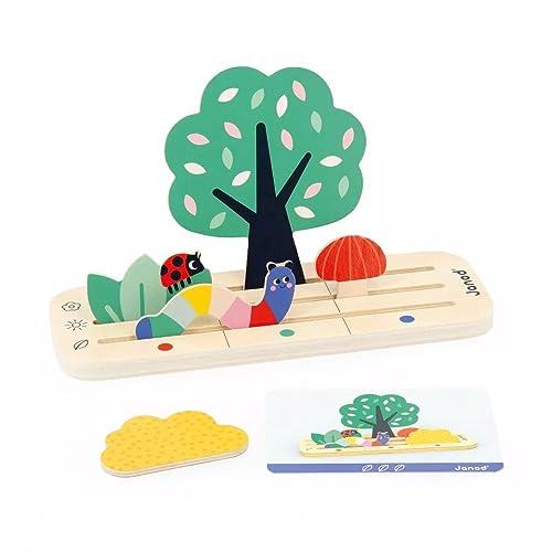 JANOD - Pädagogische Produktpalette - Orientierung im Raum - der Garten - 9 Zubehörteile aus FSC-Holz + 12 Karten - Pädagogisches Kinderspielzeug - Ab 36 Monaten, J05077 von Janod