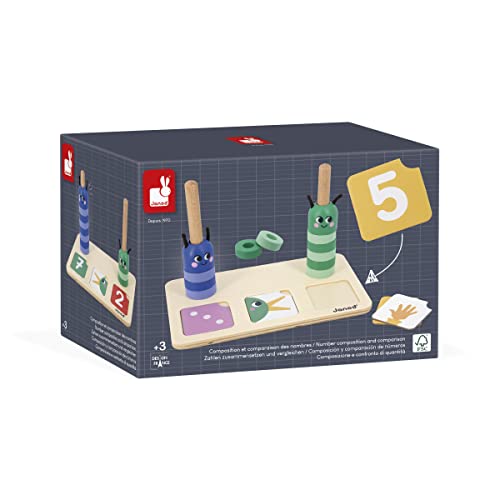 JANOD - Pädagogische Produktpalette - Zahlen Zusammensetzen und Vergleichen - 23 Zubehörteile aus FSC-Holz + 33 Karten - Pädagogisches Kinderspielzeug - Ab 36 Monaten, J05085 von Janod